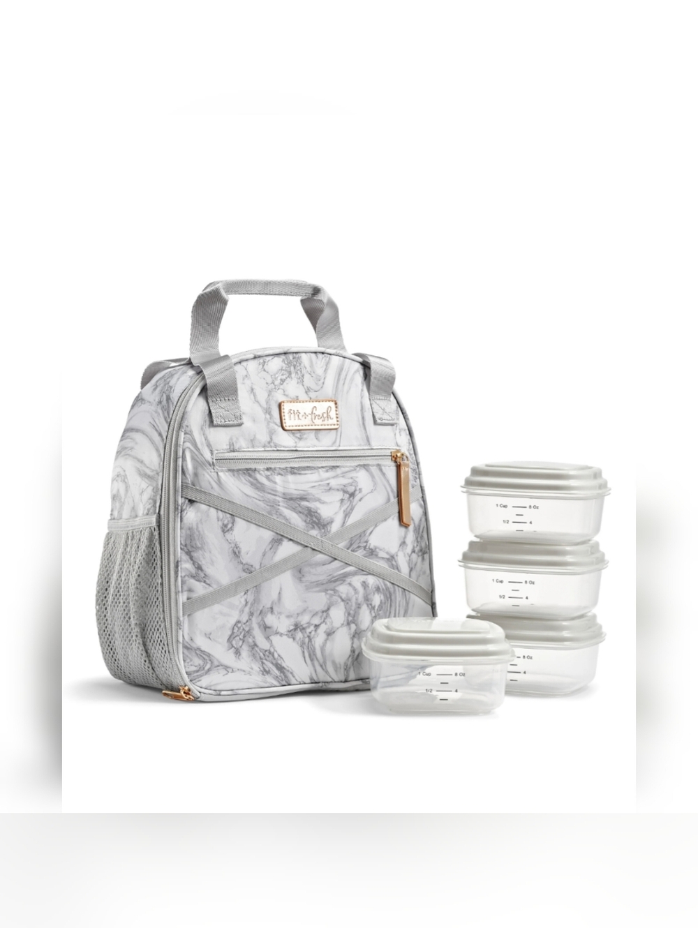NWT Fit + Fresh Carlie Athleisure Lunch Bag with Containers - Grey Marble